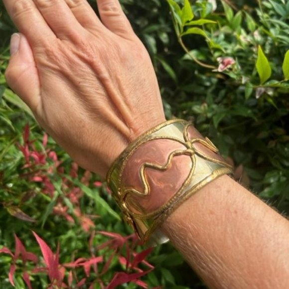 VTG Mixed Metal Hand Crafted Wide CUFF BRACELET - Picture 2 of 7